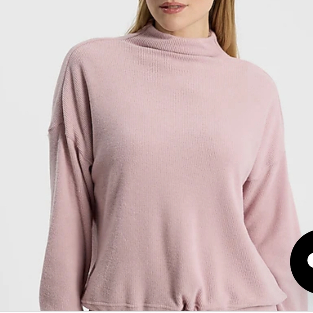 EXPRESS Waffle Mock Neck Long Sleeve Cinched Bottom Top Pink Size Small